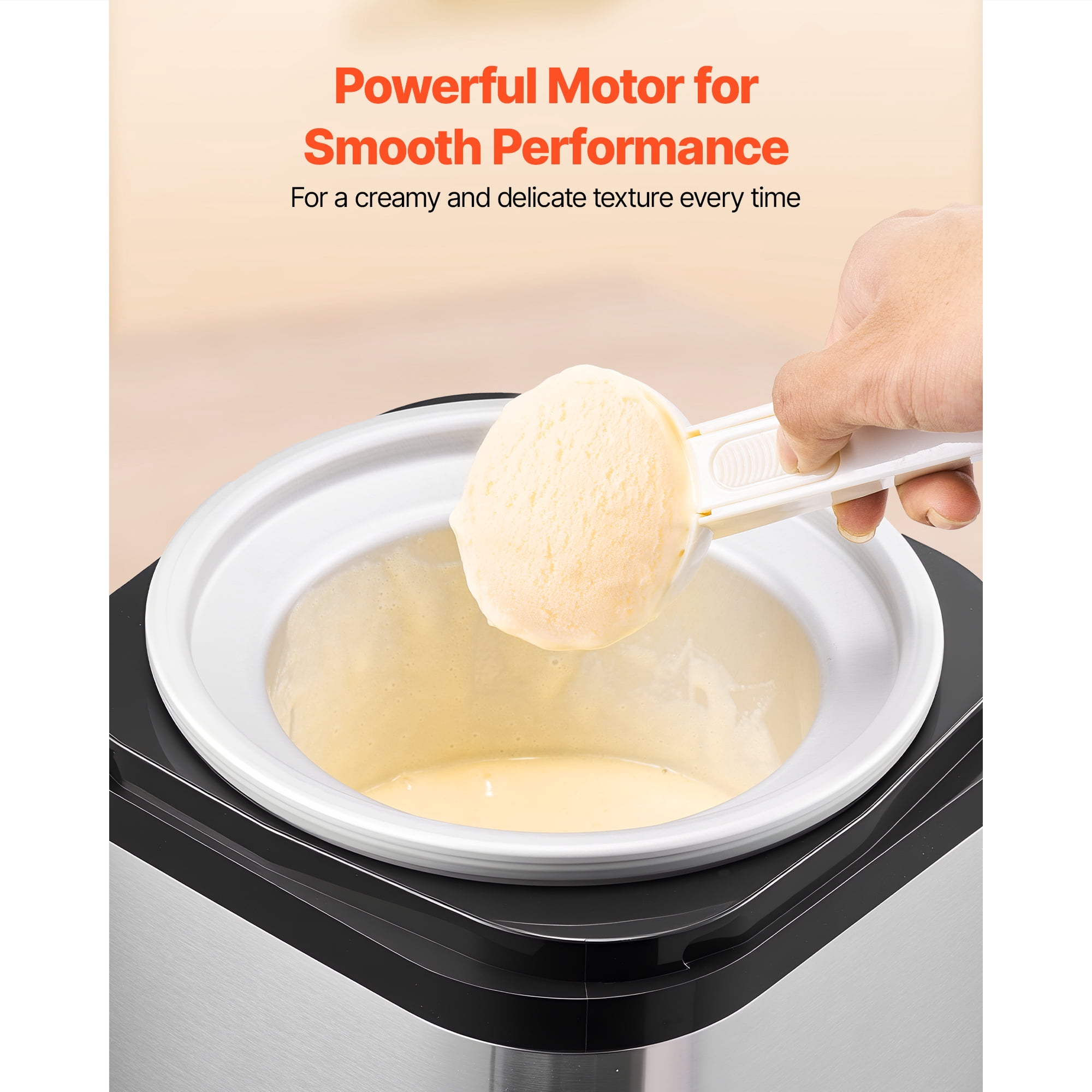KFFKFF Electric Ice Cream Maker, 2.11 Qt. Capacity, Automatic Frozen Dessert Machine, Easy to Operate and Clean, Durable Stainless Steel Design, Ideal for Homemade Yogurt, Sorbet, Gelato, Silver