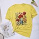 thumbnail image 5 of Blusas de Verano de las Mujeres Flor Impresa Cuello Redondo Manga Corta Superior, Verano Superior de las Mujeres, 5 of 8