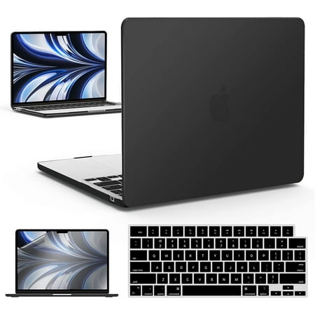 MacBook Air 13.6 Inch Case, A2681 M2 Chip, Hard Shell Cover with Keyboard Cover Film compatible for MacBook Air 13 M2, Black