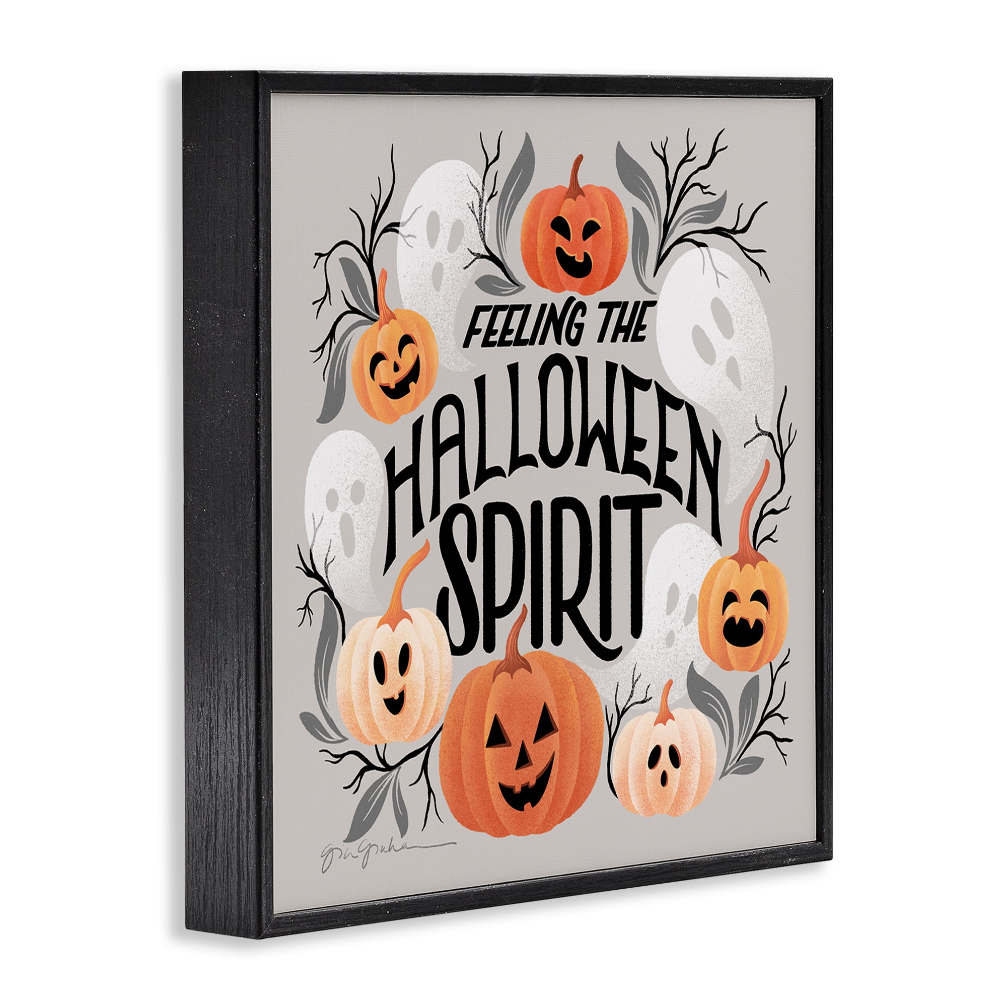 Stupell Industries Feeling Halloween Spirit Holiday Painting Black Framed Art Print Wall Art, 17 x 17