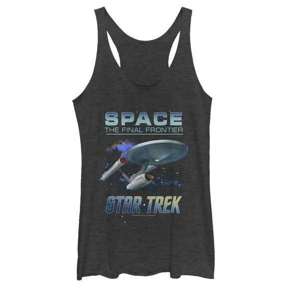 Women's Star Trek: The Original Series USS Enterprise Space The Final Frontier  Racerback Tank Top Black Heather Small