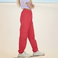 thumbnail image 6 of BYHONG Cargo Pants for Girls Cargo Jogger Pants Casual Girl's Elastic Waist Cargo Pants with Pockets Red 140, 6 of 9