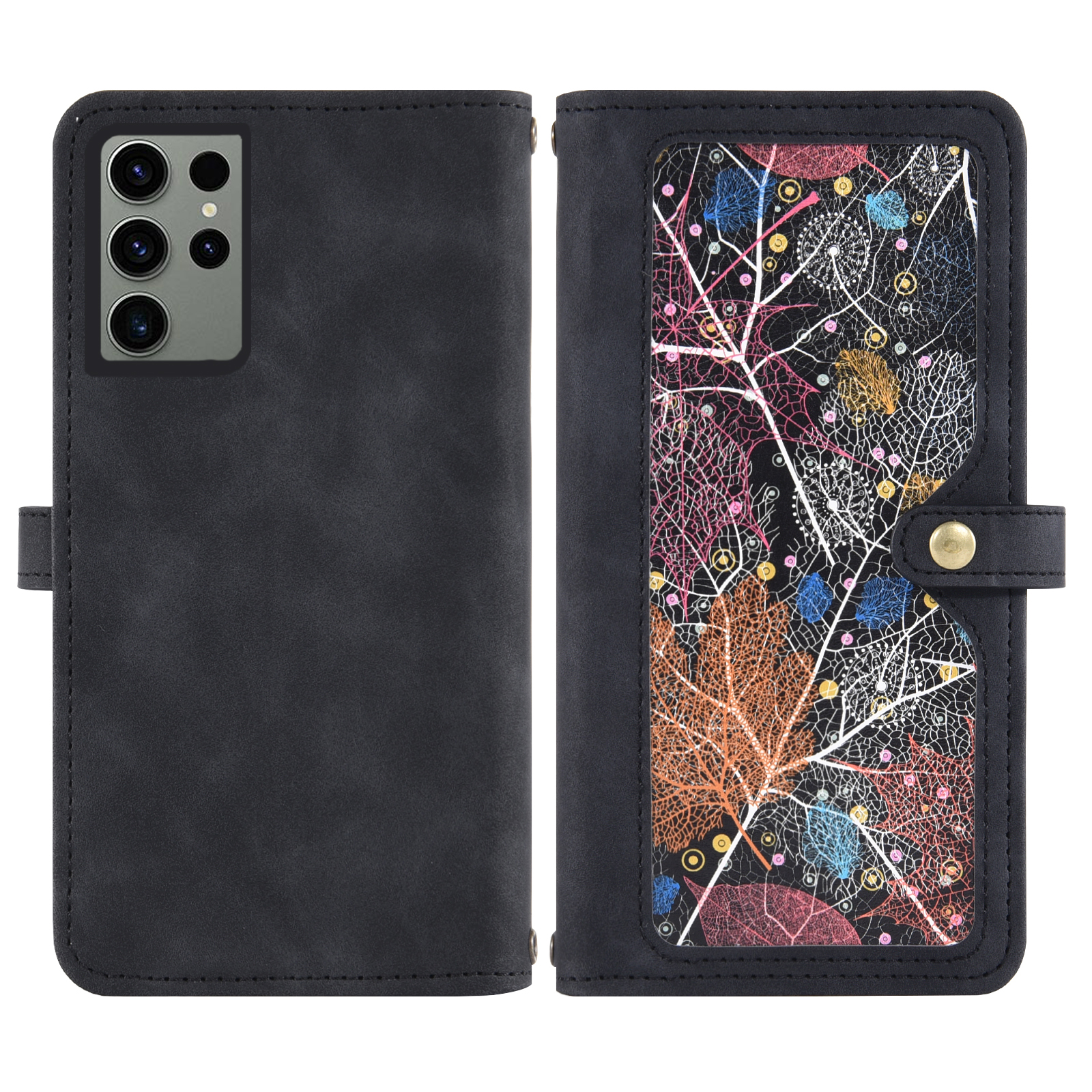Asuwish Phone Case for Samsung Galaxy S23 Ultra 5G Wallet Cover With Tempered Glass Screen Protector Wrist Strap Flip Pattern Zipper Credit Card Holder Cell S23Ultra 23S S 23 23Ultra 6.8 inch Black