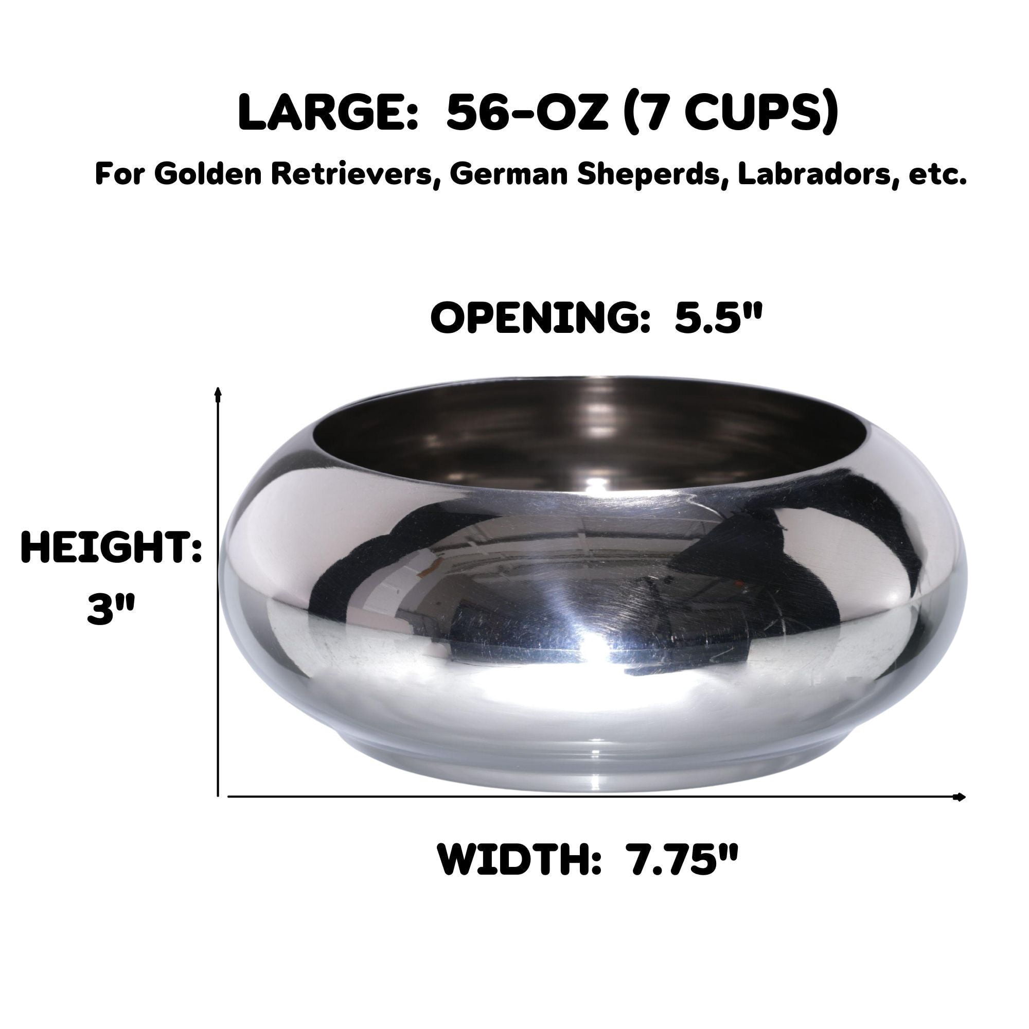 Unspill-a-Bowl® 18/8 Stainless Steel Dog Bowl - Classic Silver | No Spill, Long Ears, Slow Feeding - Large