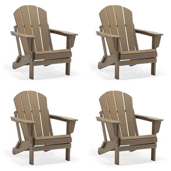 Folding Adirondack Lawn Chairs Set of 4 for Outdoor Patio Garden, Weather Wood
