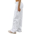 thumbnail image 4 of Xuanfei Women Solid Color Drawstring Waist Straight Wide Leg With Pocket Cargo Pants, 4 of 7