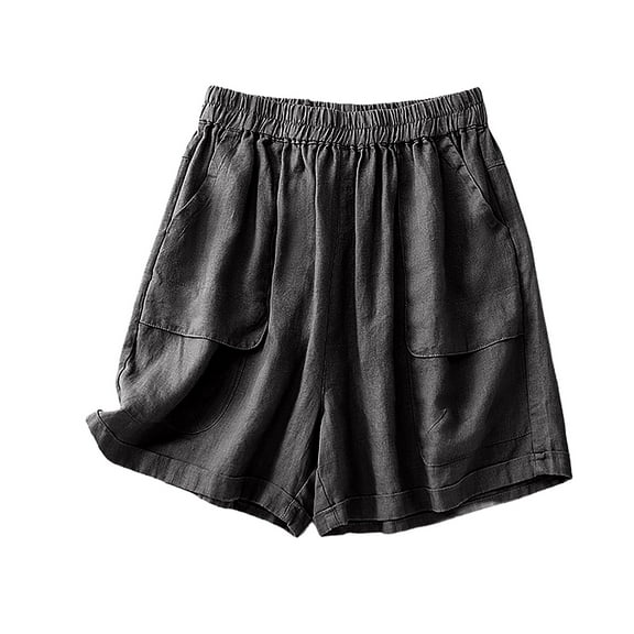 Clearance Under 10$! Suumer Plus Size Shorts for Womens Fshion Solid Color Linen Casual Loose Fitting Wide Leg Tight Waist-line Wide Leg Pocket Capris