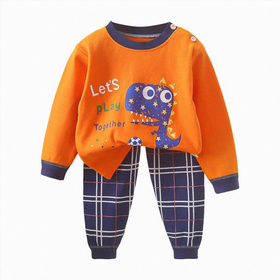 NOLDARES Fall Winter Toddler Baby Boy Clothes 2Pcs Print Crewneck Sweatshirt and Pants Sweatsuit Little Boy Clothing Size:3-4 Y,Orange