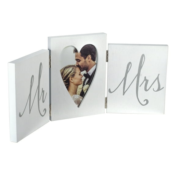 Malden International Designs Mr Mrs 4x6 Hinged Triple White Sentiment Picture Frame