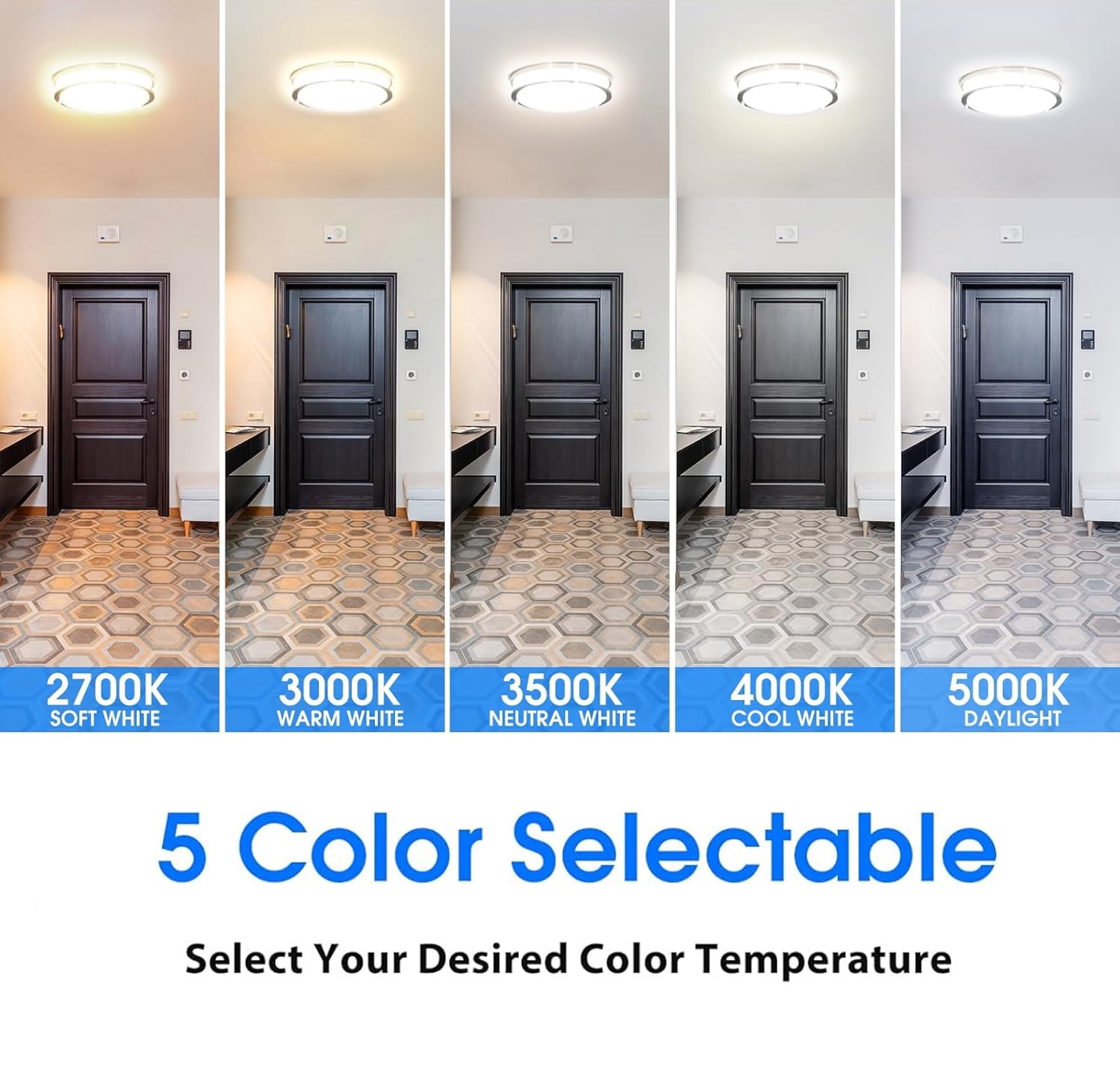 ENERGETIC 12" LED Ceiling Light, Dimmable Modern Flush Mount, Brushed Nickel, Selectable Color and Watts