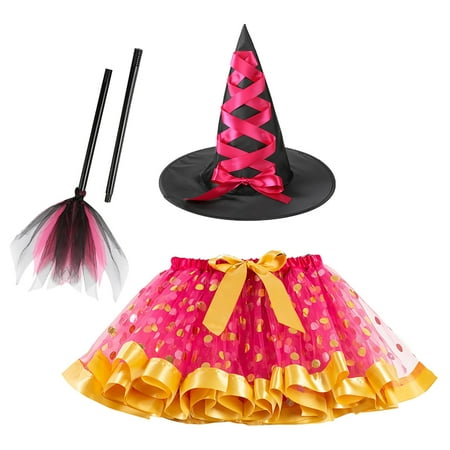 

Toddler Girls Witch Outfit With Hat 3 Piece Dress Up Halloween Costume for Indoor/Outdoor Decorations