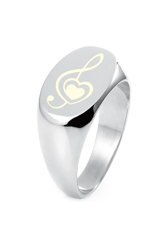 Sterling Silver Treble Clef Heart Engraved Oval Flat Top Polished Ring