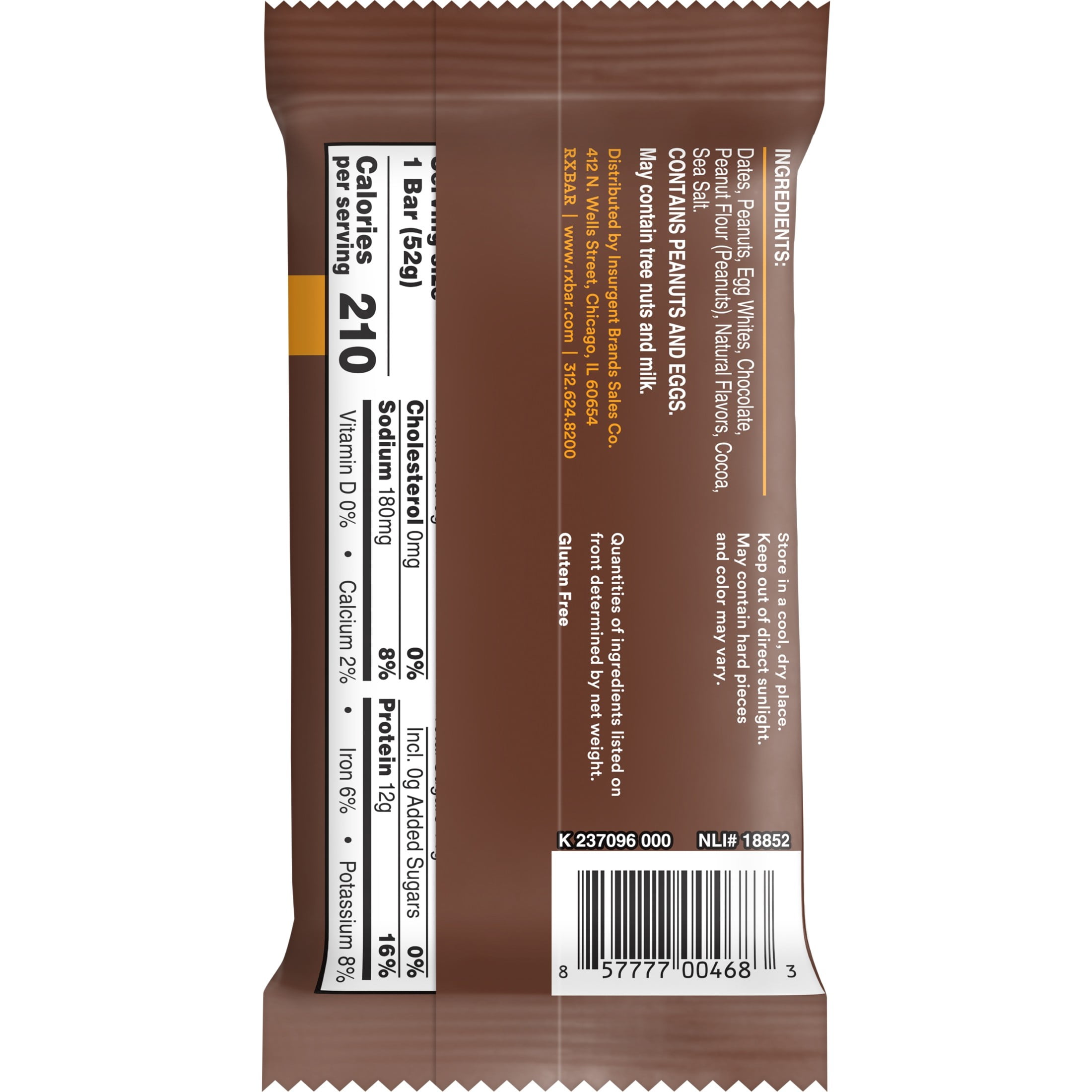 RXBAR, Peanut Butter Chocolate Gluten-Free Protein Bars, 1.8 oz