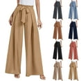 thumbnail image 7 of Lovskoo 2024 Summer Pants for Women Palazzo Solid Color High Waist Print Pants Bow Tie Front Wide Leg Pants Casual Loose Pants Navy S, 7 of 7