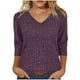 thumbnail image 3 of Blusa,Camiseta de mujer con cuello en V y manga 3/4, blusa informal de color liso, de poliéster, cómoda para uso diario, sopatenor, 3 of 9