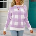 thumbnail image 6 of Womens Fall Fashion 2022! QLEICOM Sweaters for Women, Women Fashion Autumn And Winter Knit Plaid Print Crewneck Pullover Sweater On Clearance, 6 of 8