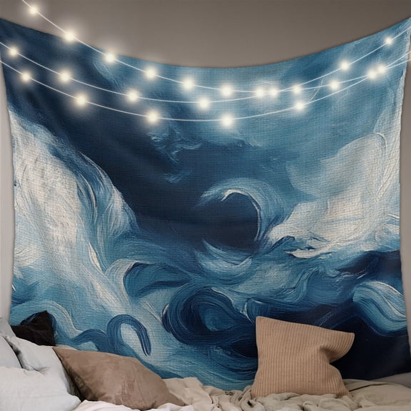 Blue Abstract Art Tapestry for Bedroom Wall Hanging Tapestry, Modern Waves Art Ceiling Backdrop Tapestries Poster Blanket Wall Decor for Teens Room Living Room Dorm 39" x 59"
