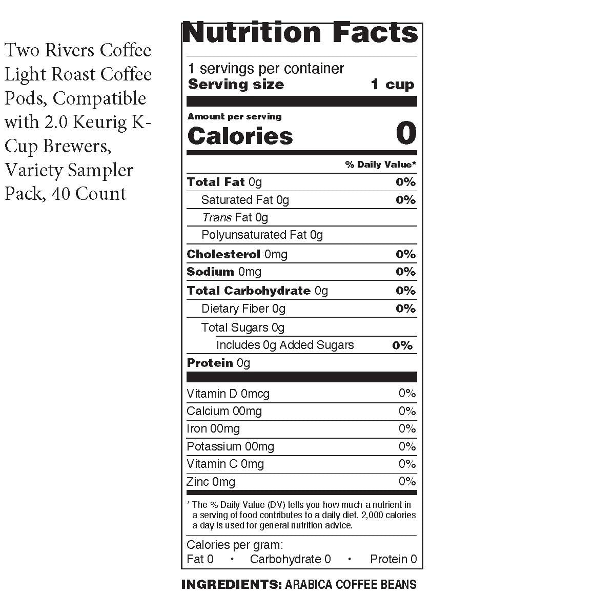 Two Rivers Coffee Light Roast Coffee Pods, Compatible with 2.0 Keurig K-Cup Brewers, Assorted Variety Sampler Pack, 40 Count