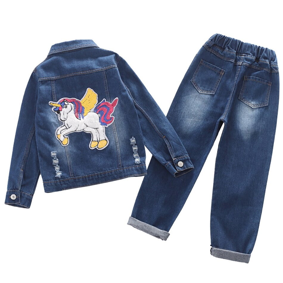 Koolyou 2pcs Fashion Fall Kids Two Piece Clothes Set Sport Suit Children Sets Kids Clothes Denim Jacket Pants Outfit For Girls 7 12 Yrs Other