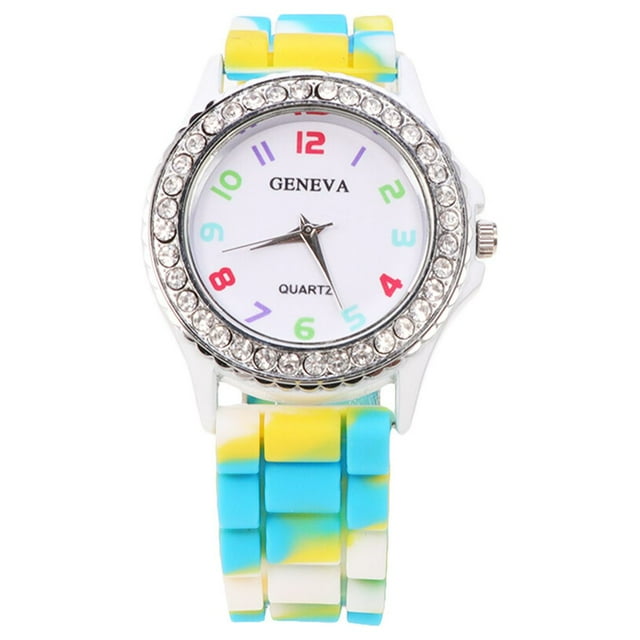 EeaseMX Hermoso reloj de silicona con camuflaje y diamantes para mujer (blanco)