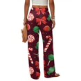 thumbnail image 7 of Lumtrix Wide Leg Pants for Women Christmas Christmas Print Elastic Waist Straight Leg Pant Christmas Eve Party Trouser with Pocket Red 2XL, 7 of 7