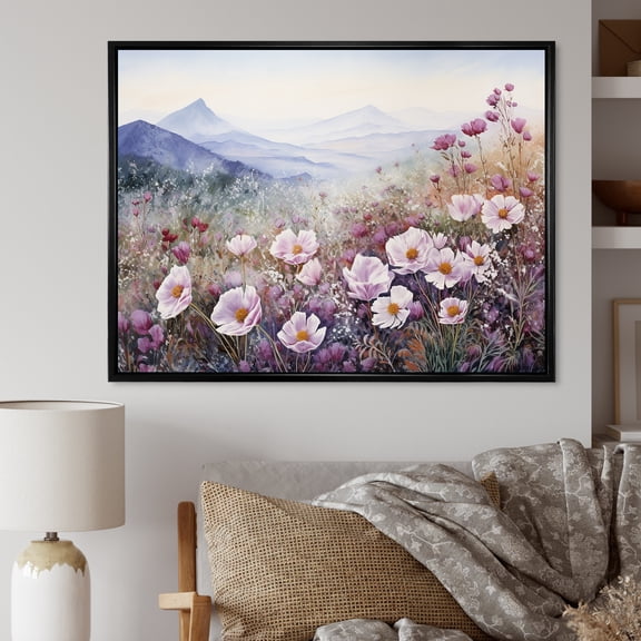 Designart "Mountain Roses In Pink I" Roses Floater Framed Canvas Art Print