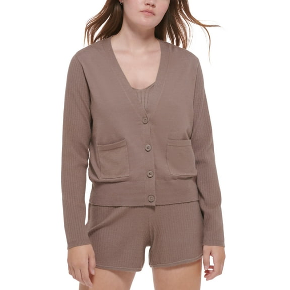 Women's Ribbed-Sleeve Button-Front Cardigan Hazelwood Heather XL
