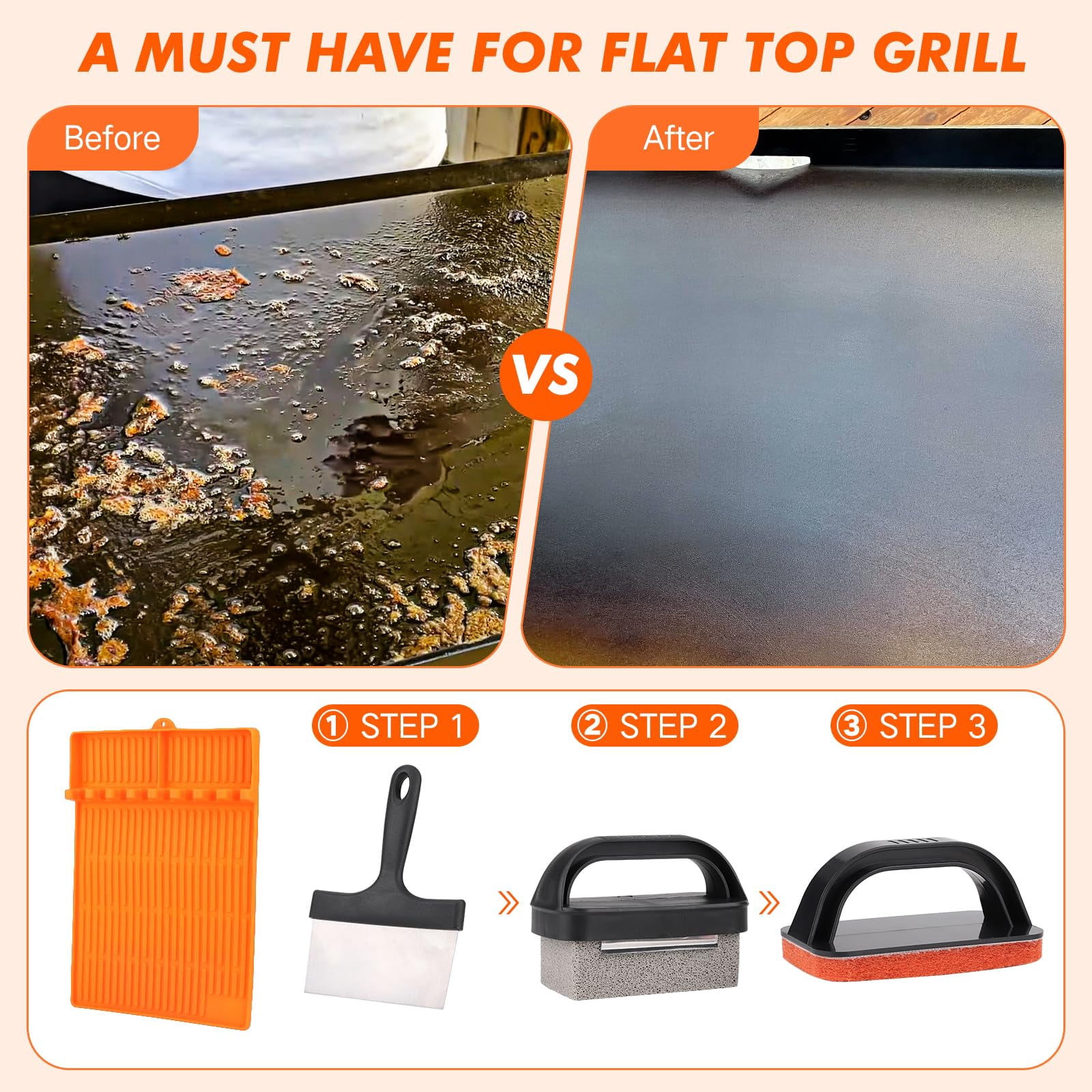 Griddle Cleaning Kit For Blackstone- Includes Large Silicone Tool Mat  Scraper Bricks Scouring Pads With Handle Tools Accessories Blackstone Flat Top Grill