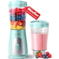 thumbnail image 1 of Mueller Licuadora personal para batidos y batidos con taza y tapa de viaje de 15 onzas, jugos, alimentos para bebés, licuadora portátil resistente y procesador de alimentos, turquesa, 1 of 5