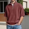 thumbnail image 2 of Polos for Men Short Sleeve Quarter Zip Tees Shirts Basic Red Mens T-Shirts, 2 of 4