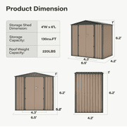 LAUSAINT HOME 4' x 6' Outdoor Storage Shed, Metal Shed Garden Tool Storage & Bicycle Storage with Lockable Door, Brown