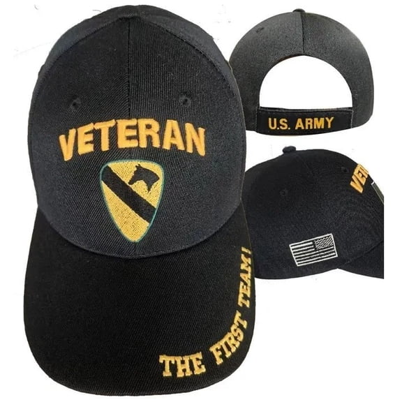 U.S. ARMY CAVALRY VETERAN THE FIRST TEAM BLACK EMBROIDERED HAT CAP