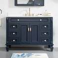 thumbnail image 2 of ANGELES HOME 48" Bathroom Vanity with Sink, Freestanding Solid Wood Bathroom Makeup Cabinet W/ 2 Doors and 6 Drawers, Bathroom Vanity Storage Organizer with Carrara White Quartz Countertop, Navy Blue, 2 of 13