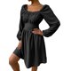 thumbnail image 2 of SAYOO Vestido de primavera para mujer, vestido de cintura alta fruncido con cuello cuadrado liso de manga larga, trajes hasta la rodilla con lazo en la cintura para mujer SAYOO  moda, 2 of 5