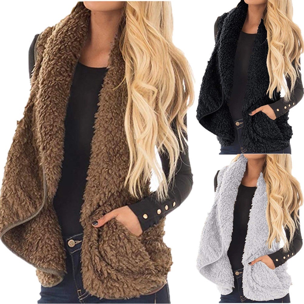 Winter Warm Coat Women Open Vest Tunic Top Shawl Collar Draped Sleeveless Cardigan S M L XL Winter Warm Coat Women Open Vest Tunic Top Shawl Collar Draped Sleeveless Cardigan S M L XL