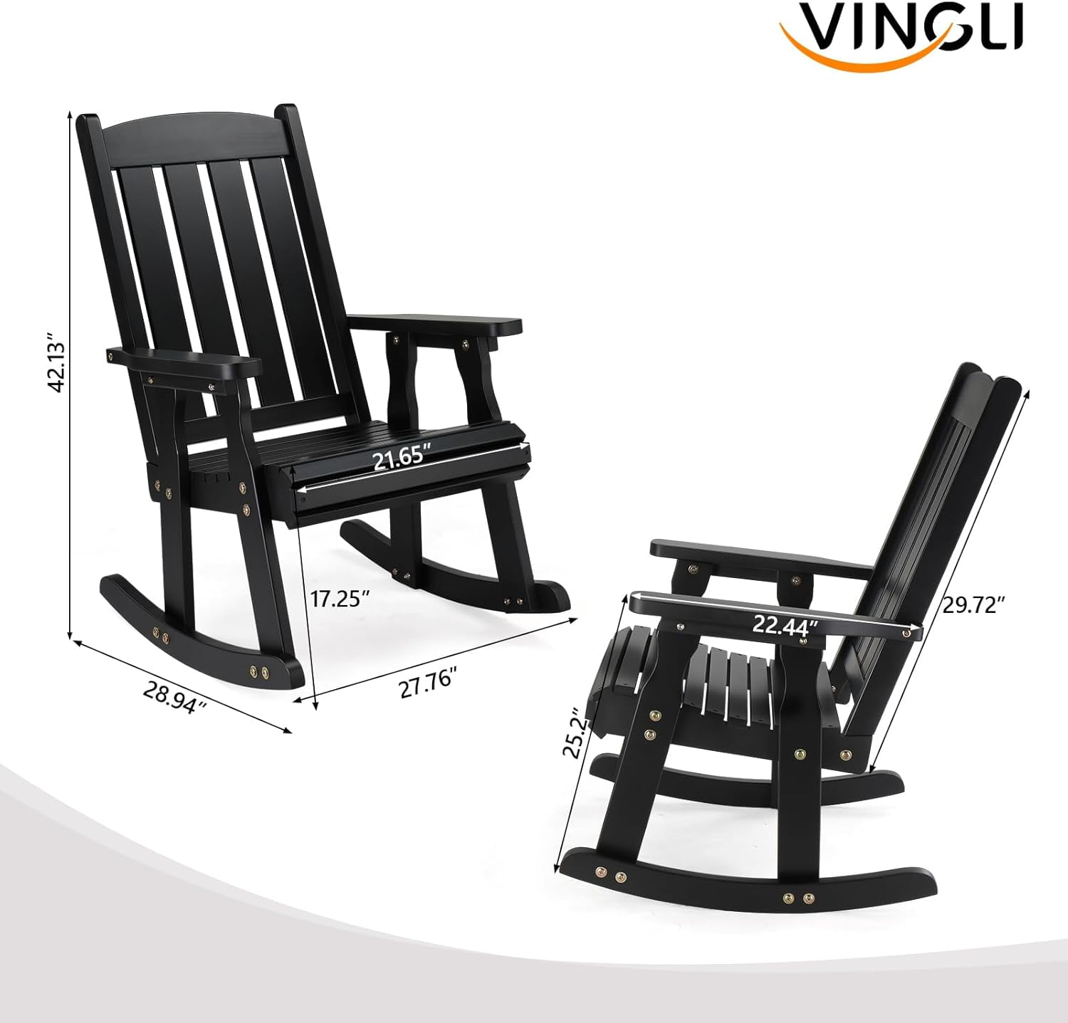 Outdoor Rocker VINGLI Heavy Duty Wooden Rocking Chair - 600 Lbs ...