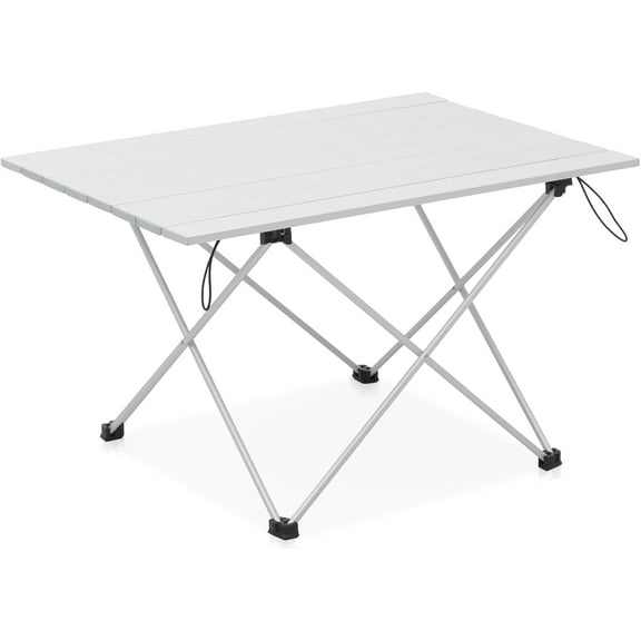 Brezey 26.5" Aluminum Camping Table with Carry Bag, Portable Foldable Lightweight Beach Picnic Table, Folding Camp Side Table, Ideal for Outdoor Activities, Hiking, Travel and Picnic, Silver