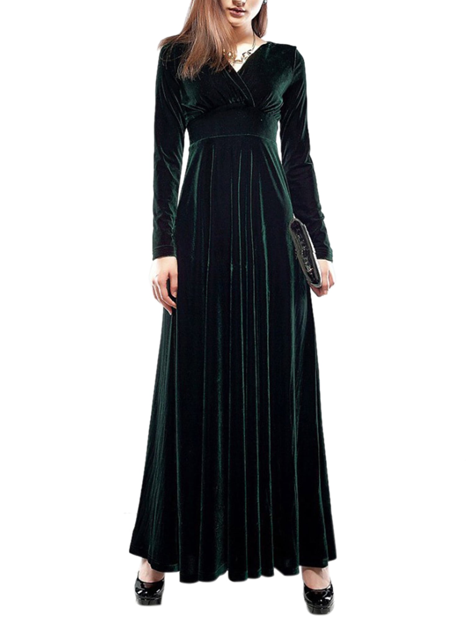 Women Winter Dress Long Sleeve V-Neck Long Maxi Velvet Dresses Formal Party Wear Women Winter Dress Long Sleeve V-Neck Long Maxi Velvet Dresses Formal Party Wear