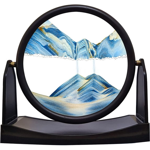 Aoderun Moving Sand Art Picture Round Glass Sand Art Liquid Motion Display Flowing Rotating Sand Frame Relaxing Desktop Home Office Work Decor