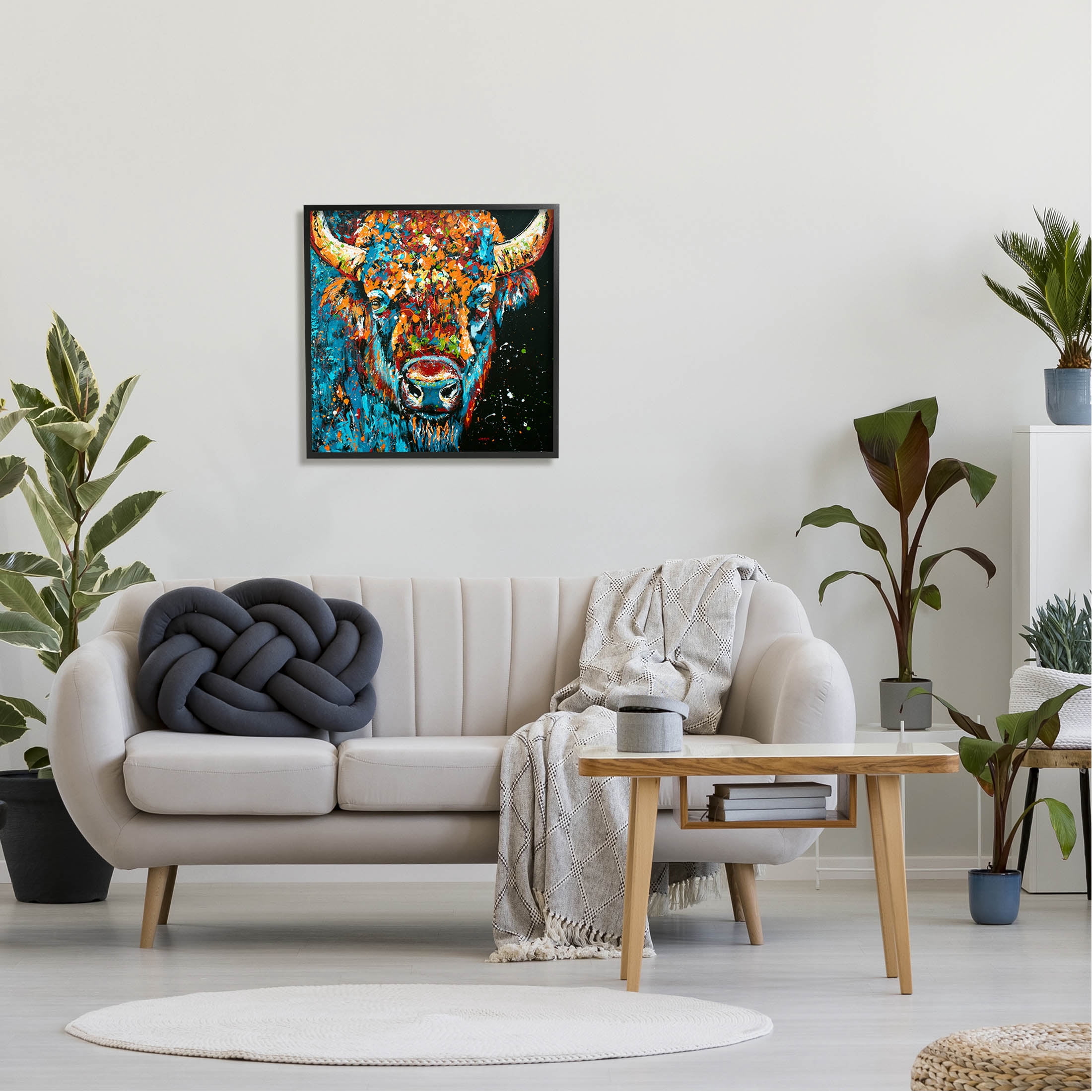 Modern Bison Street Style Animals & Insects Painting Black Framed Art Print Wall Art
