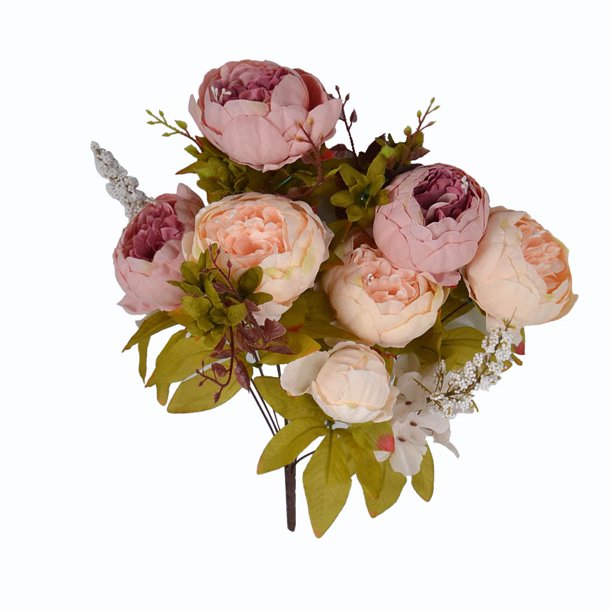 Ramo de flores de peonía artificial Oficina en casa Decoración floral falsa Fiesta de bodas Ramo de flores de seda, Champán Eigraketly HA7181-01B