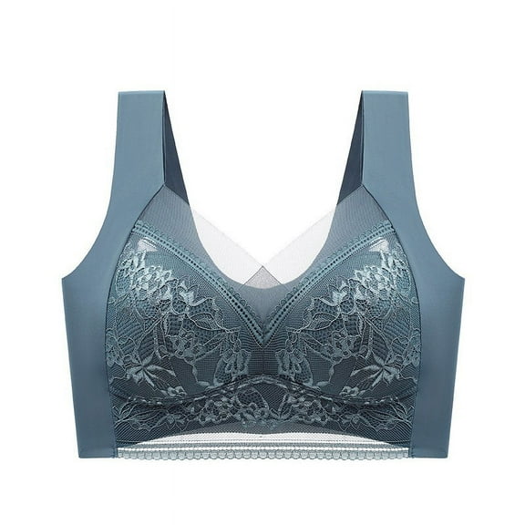 successthop Sports Bras for Women Mesh No Underwire Push up Bralette Padded U Back Wide Strap Support Corset Bra Full Coverage Crop Tank Top Cute Lingerie Blue L