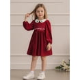 thumbnail image 2 of BemeyourBBs Little Girl Velvet Christmas Dress Deer Bow Holly Long Sleeve Dress, 2 of 9