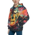 thumbnail image 2 of Lsque World Map Guitar Illustration Patten Youth Hoodie Sweatshirt Pullover with Kangaroo Pocket Boys and Girls Hoodie Warm Hoodie for Kids-Medium, 2 of 6
