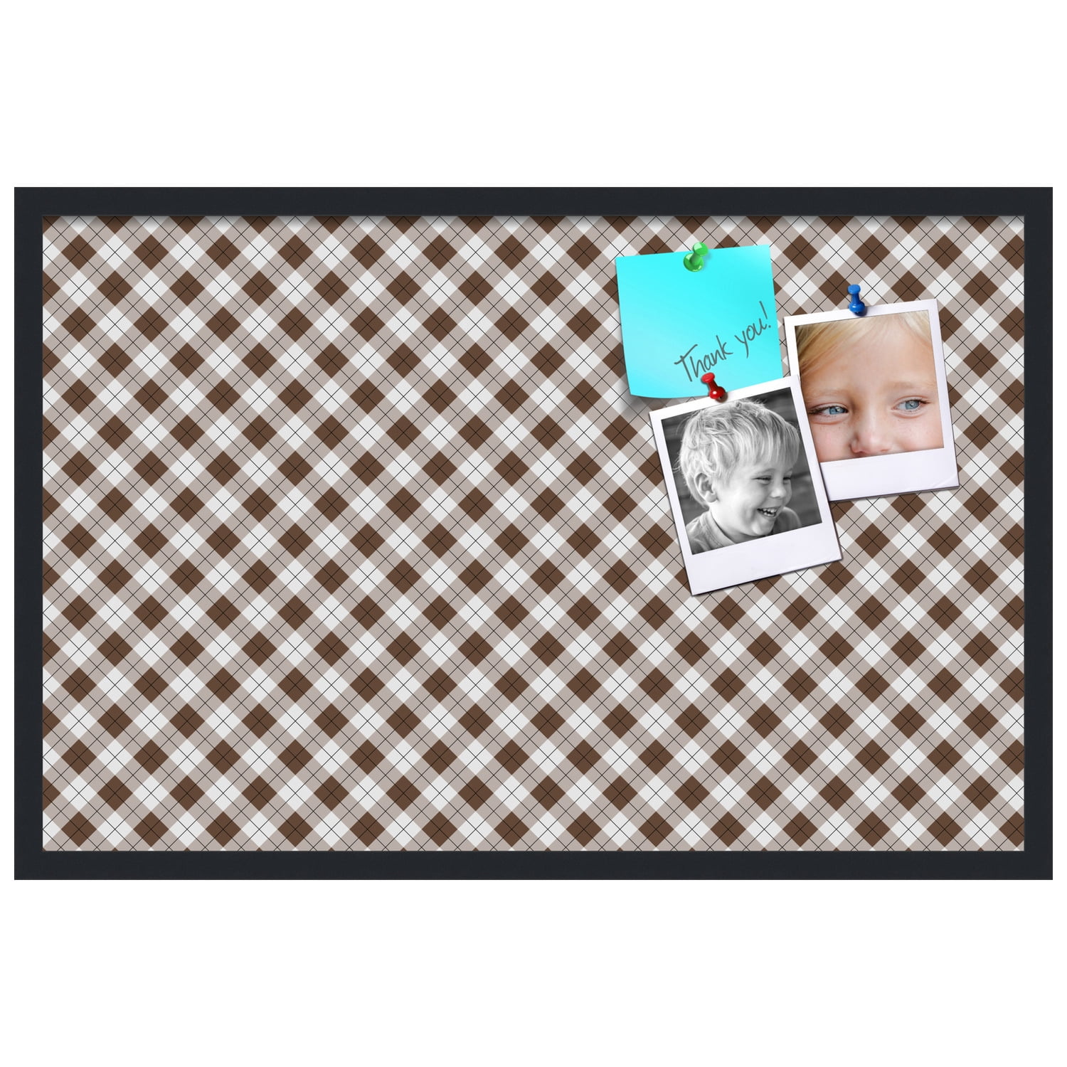 PinPix ArtToFrames 32x20 Custom Cork Bulletin Board Argyle Brown   Poster Board Has a Fabric Style Canvas Finish, Framed in Satin Black (PinPix-631)