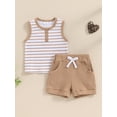 thumbnail image 2 of Bagilaanoe 2pcs Toddler Baby Boy Shorts Set Sleeveless Striped Tank Tops + Shorts 6M 12M 18M 24M 3T Kids Casual Summer Clothes, 2 of 7