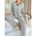 thumbnail image 5 of Women's 2 Piece Lounge Set Ribbed Pajamas Set Long Sleeve Sleepwear Fall Winter Loungewear Outfits Matching Clothes, 5 of 7