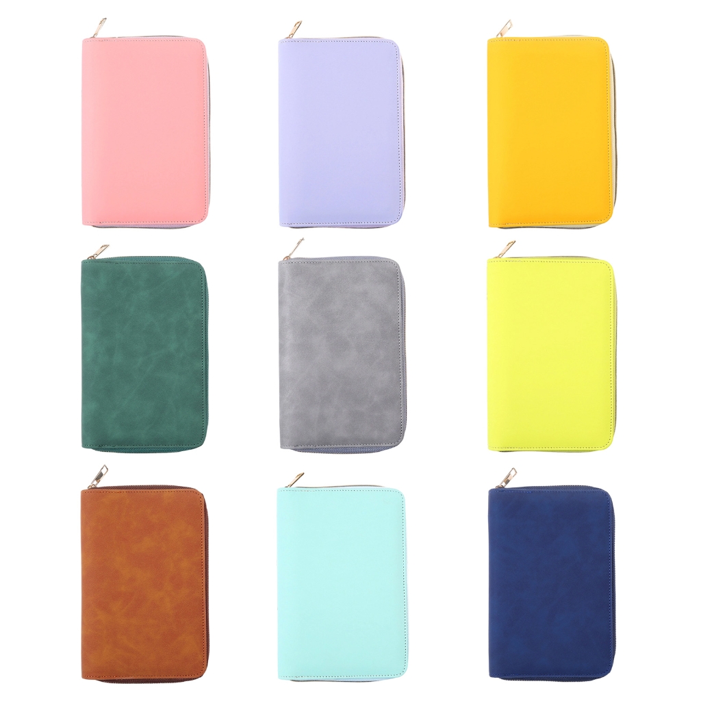 Zippered Leather Notebook Binder Cover with Card Pocket Elastic Pen Slot Refillable 6 Rings Binder Cover for Planner