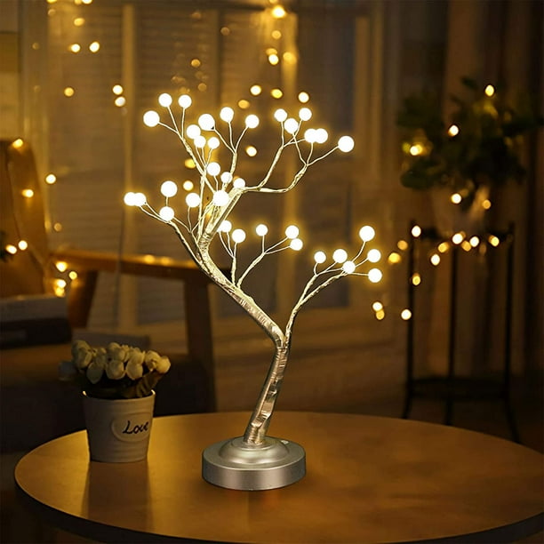 Luces de rama Mesa Árbol Rama Escritorio Lámpara de noche Luz, Decoración de dormitorio Luz de noche - Lámpara de árbol estética, con temporizador, para dormitorio, Navidad y Halloween JAMW Sencillez