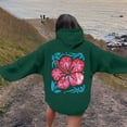 thumbnail image 2 of Arlun Womens Cute Pink Flower Hoodies Preppy Hawaiian Graphic Long Sleeve Drawstring Sweatshirts Y2k Loose Comfort Casual Fall Winter Pullover Tops with Pocket 1-Green XXL, 2 of 6